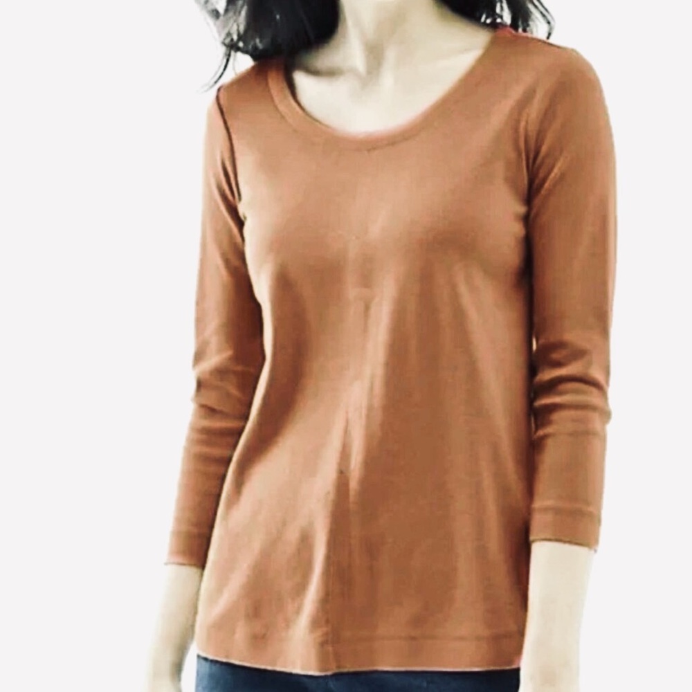 J. Jill Pima Cotton 3/4 Sleeve Scoop-Neck Tee Medium Brown Tunic Size L - NWOT